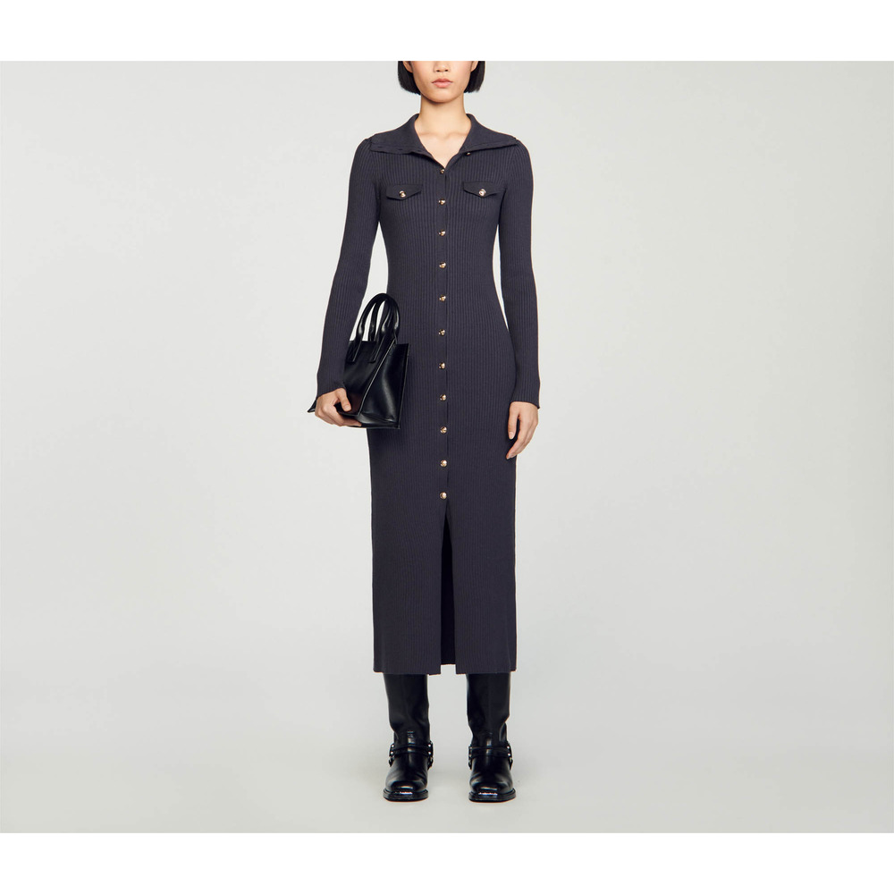 Sandro Black Long Sleeve Button-Down Dress
